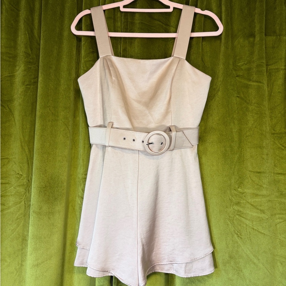 Lavender Brown Champagne Cream Flutter Hem Belted Romper Size Small Retail $298